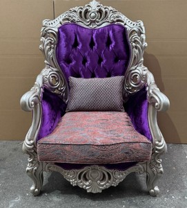 Casa Padrino Luxus Barock Wohnzimmer Sessel Lila / Silber - Barockstil Möbel