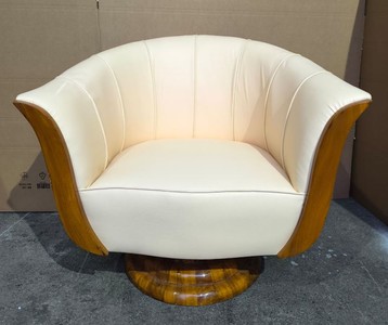 Casa Padrino Art Deco Leder Sessel Weiß / Braun - Wohnzimmer Möbel