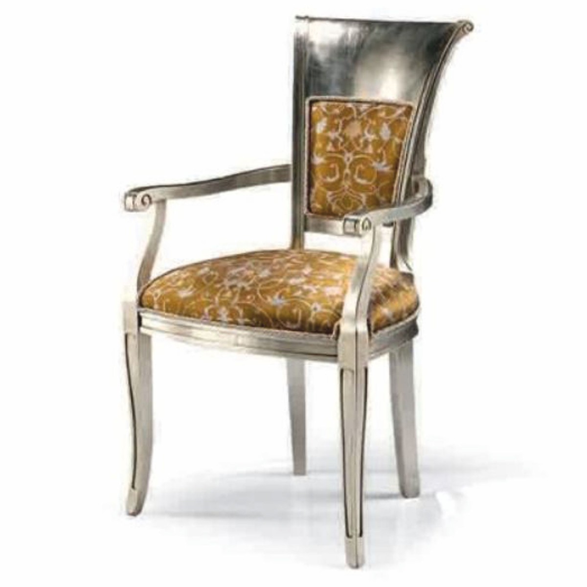 Casa Padrino Sedia Barocco di Lusso con Braccioli Argento / Marrone A. 98 cm - Fatto in Italia Casa Padrino Sedia Barocco di Lusso con Braccioli Argento / Marrone A. 98 cm - Fatto in Italia