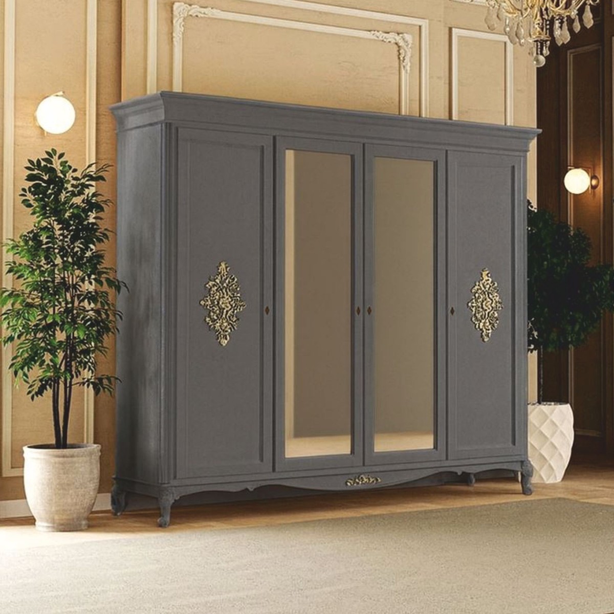 Casa Padrino armoire de chambre baroque de luxe gris / or 248 cm - Meubles de chambre Casa Padrino armoire de chambre baroque de luxe gris / or 248 cm - Meubles de chambre