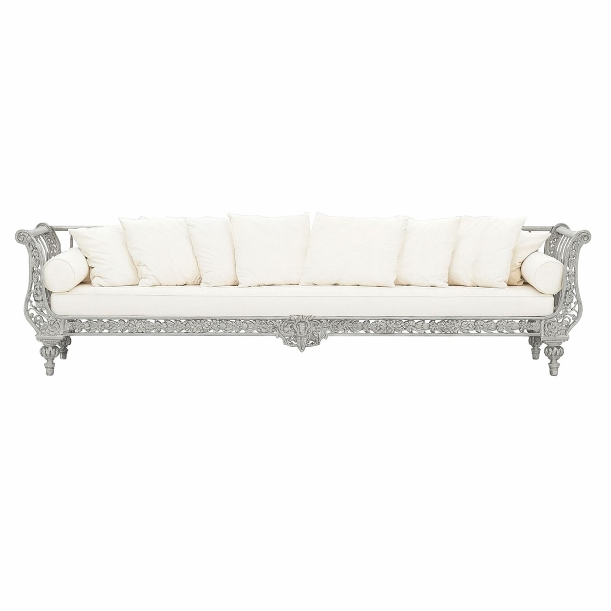 Casa Padrino canapé baroque de luxe gris / blanc 300 cm - Meubles baroque pour hôtel et jardin Casa Padrino canapé baroque de luxe gris / blanc 300 cm - Meubles baroque pour hôtel et jardin