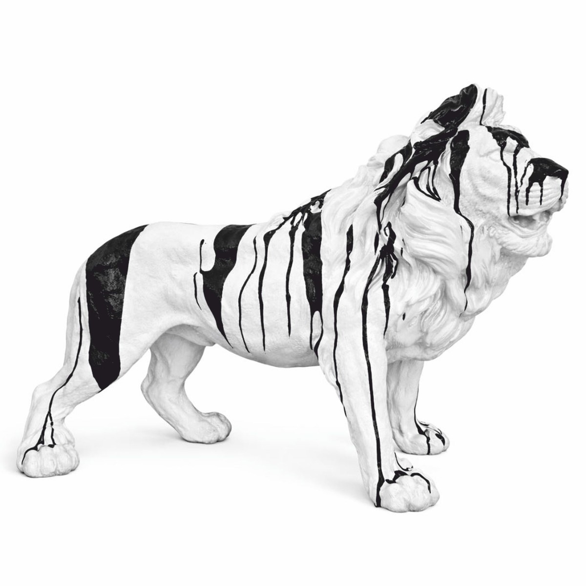Casa Padrino Decorative Lion Sculpture White / Black 100 cm - Large Garden Figure