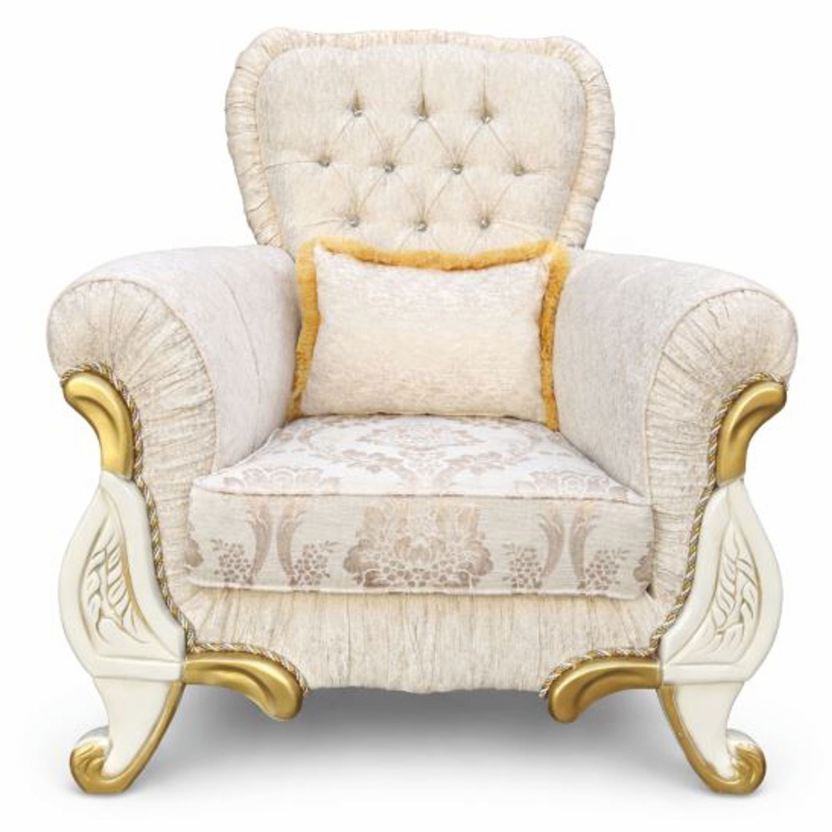 Casa Padrino Luxus Barock Sessel Creme / Gold - Prunkvolle Barock MÃ¶bel