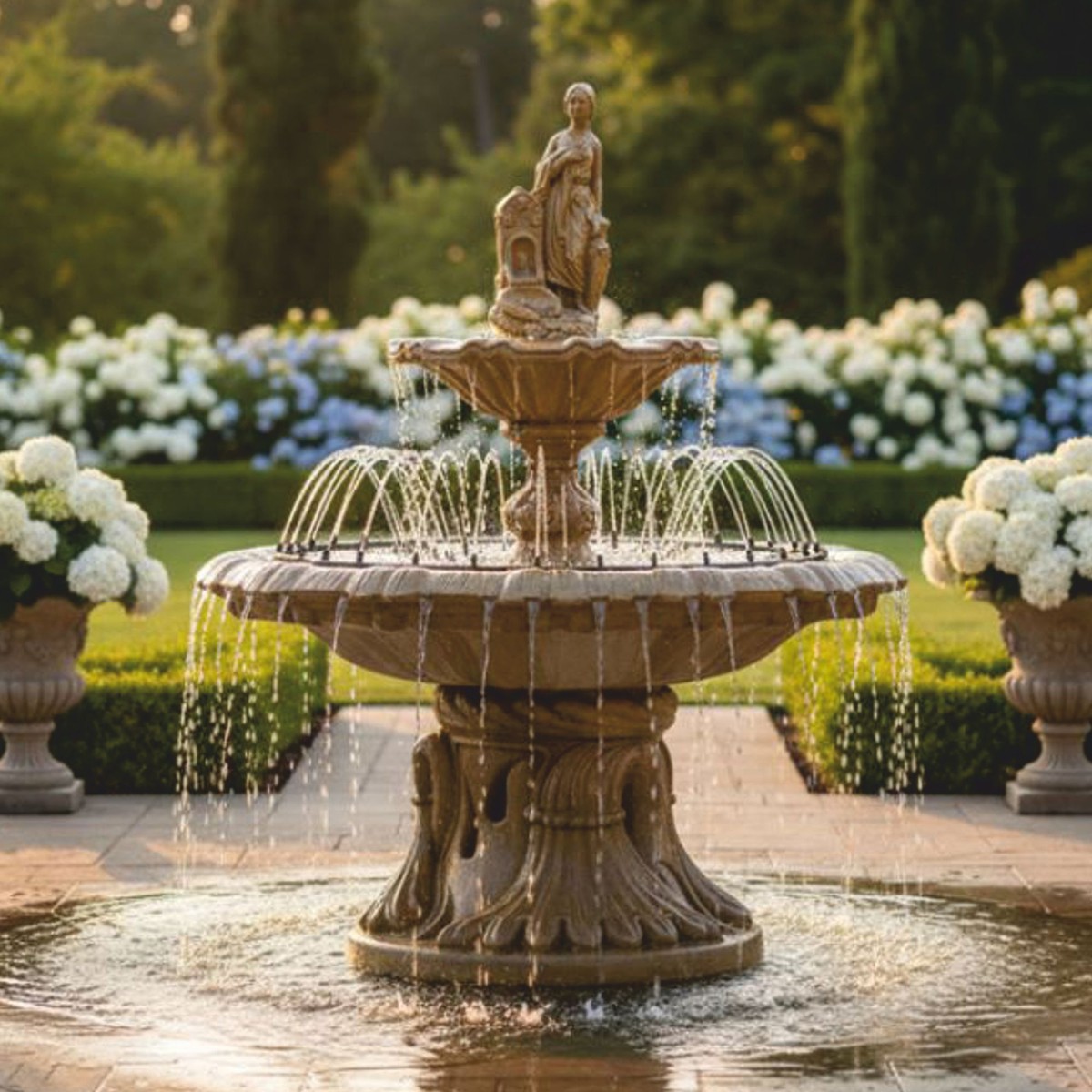 Casa Padrino Barock Springbrunnen Braun Ã 145 x H. 215 cm - Prunkvoller Gartenbrunnen