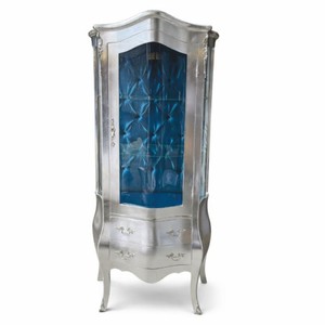 Casa Padrino Barock Vitrine Silber / Blau H. 185 cm - Barock Möbel