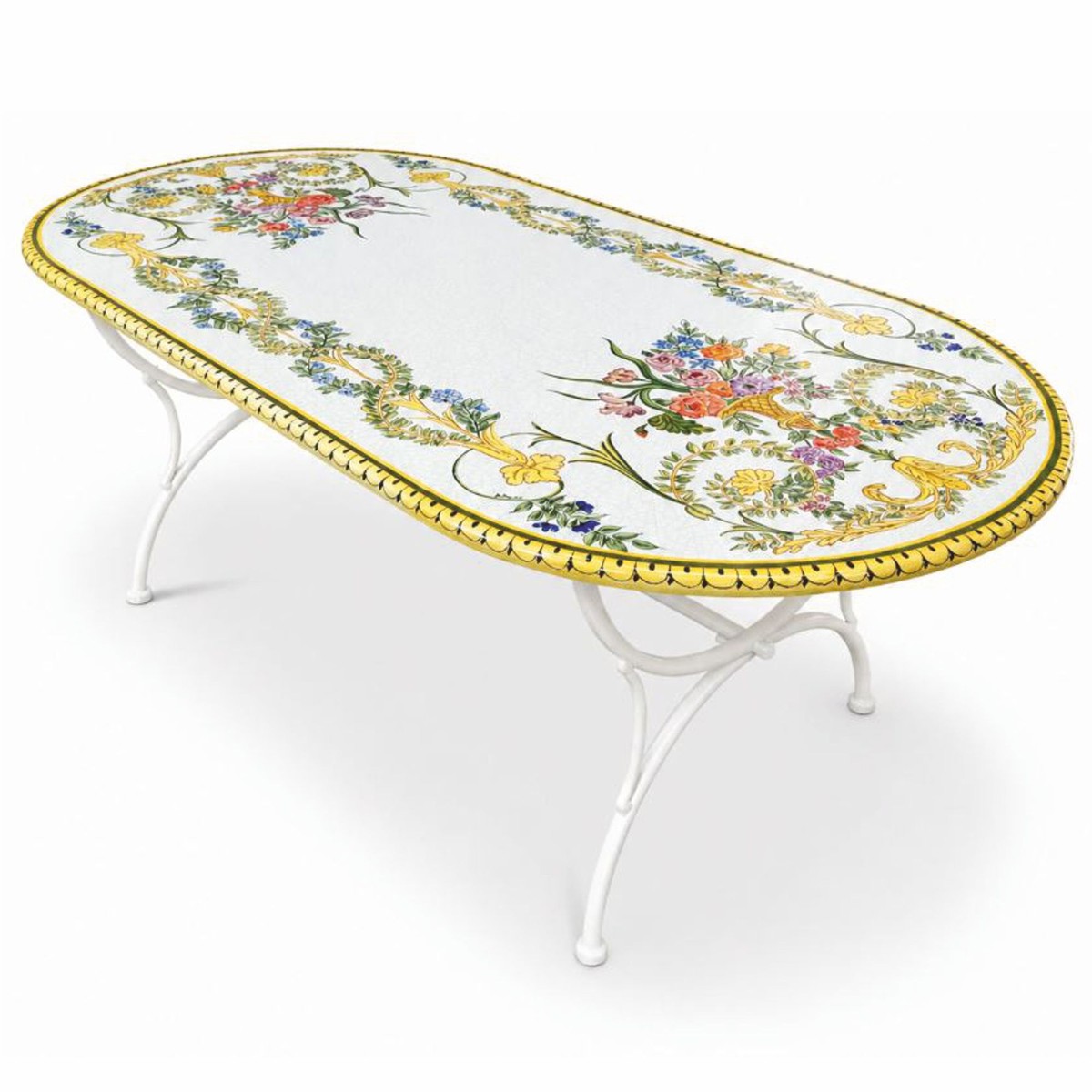 Casa Padrino Luxus Jugendstil Gartentisch Weiß / Bunt / Weiß 200 cm - Made in Italy