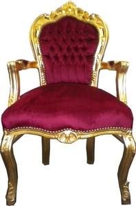 4250427845173 - Barock Esszimmer Stuhl Bordeaux   Gold mit Armlehnen