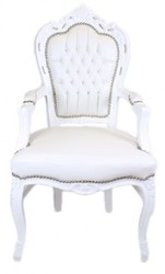 4250427845180 - Barock Esszimmerstuhl WeiÃ   WeiÃ Lederoptik mit Armlehnen - Barockstuhl - Antik Stil Stuhl