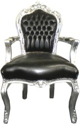 4250427845197 - Barock Esszimmerstuhl Schwarz   Silber Lederoptik mit Armlehnen