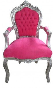 4250427845302 - Barock Esszimmerstuhl Pink Silber mit Armlehnen - Stuhl Möbel 4250427845302 - Barock Esszimmerstuhl Pink Silber mit Armlehnen - Stuhl Möbel
