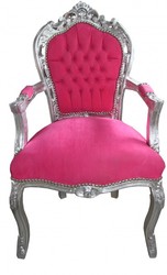 4250427845302 - Barock Esszimmerstuhl Pink Silber mit Armlehnen - Stuhl Möbel 4250427845302 - Barock Esszimmerstuhl Pink Silber mit Armlehnen - Stuhl Möbel