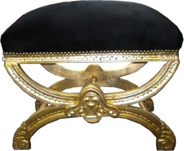 4250427864587 - Barock Sitzhocker Kreuzhocker Schwarz Gold 4250427864587 - Barock Sitzhocker Kreuzhocker Schwarz Gold