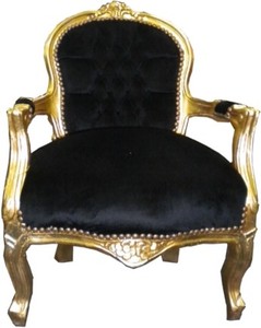 4250427833088 - Barock Kinder Stuhl Schwarz Gold - Armlehnstuhl 4250427833088 - Barock Kinder Stuhl Schwarz Gold - Armlehnstuhl