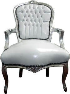 4250828373305 - Barock Salon Stuhl WeiÃ   Silber Lederoptik - MÃ¶bel Antik Stil