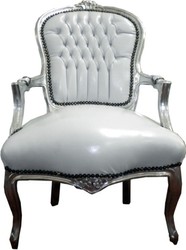 4250828373305 - Barock Salon Stuhl WeiÃ   Silber Lederoptik - MÃ¶bel Antik Stil