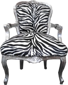 4250427845326 - Barock Salon Stuhl Zebra   Silber