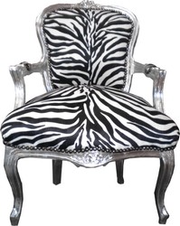 4250427845326 - Barock Salon Stuhl Zebra   Silber