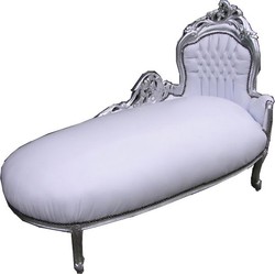 4250427835075 - Barock Chaiselongue King WeiÃ Silber Lederoptik