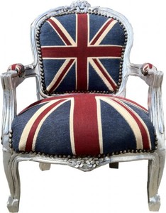 4250427833132 - Barock Kinder Stuhl Union Jack Silber - Armlehnstuhl