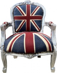 4250427833132 - Barock Kinder Stuhl Union Jack Silber - Armlehnstuhl