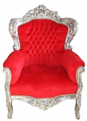 4250828331909 - Barock Sessel King Rot Silber- Antik Stil