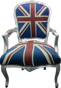4250427864198 - Barock Salon Stuhl Union Jack Design Silber 4250427864198 - Barock Salon Stuhl Union Jack Design Silber
