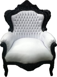 4250427869537 - Barock Sessel King WeiÃ Schwarz Lederoptik