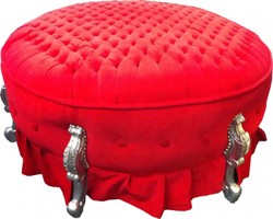 4250427870465 - Riesiger Barock Rundhocker Hocker Rot   Silber