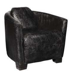 4250427878973 - Art Deco Echtleder Sessel Ebony Leder   Antik-Schwarz - Clubsessel - Lounge Sessel