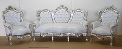 4250427880198 - Barock Sofa Garnitur WeiÃ Lederoptik   Silber + 2 Sessel - Wohnzimmer Barock