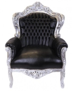 4250427886428 - Barock Sessel King Schwarz Silber Lederoptik - Möbel Antik Stil 4250427886428 - Barock Sessel King Schwarz Silber Lederoptik - Möbel Antik Stil