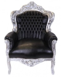 4250427886428 - Barock Sessel King Schwarz Silber Lederoptik - Möbel Antik Stil 4250427886428 - Barock Sessel King Schwarz Silber Lederoptik - Möbel Antik Stil