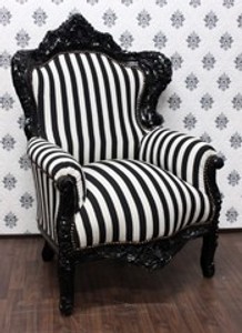 4250427886435 - Barock Sessel King Schwarz WeiÃ Streifen   Schwarz - MÃ¶bel Antik Stil - Limitiertes Sondermodell