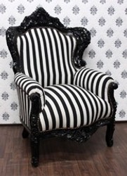 4250427886435 - Barock Sessel King Schwarz WeiÃ Streifen   Schwarz - MÃ¶bel Antik Stil - Limitiertes Sondermodell