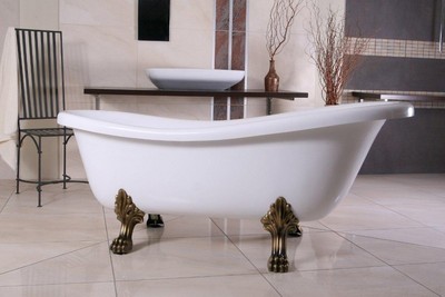 4250427889757 - Freistehende Luxus Badewanne Jugendstil Roma WeiÃ Altgold 1560mm - Barock Badezimmer - Retro Antik Badezimmer