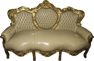 4250427898896 - Barock Sofa Garnitur Master Creme Lederoptik Gold mit Bling Bling Steinen 4250427898896 - Barock Sofa Garnitur Master Creme Lederoptik Gold mit Bling Bling Steinen