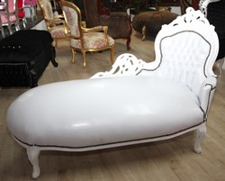 4250427898957 - Barock Chaiselongue WeiÃ WeiÃ Lederoptik - Recamiere Liege Lounge