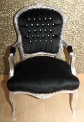 4250427899015 - Barock Salon Stuhl Schwarz   Silber mit Bling Bling Glitzersteinen