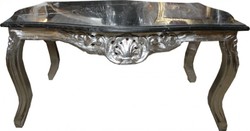 4250828301995 - Barock Couchtisch Silber mit schwarzer Marmorplatte 100 x 70 cm