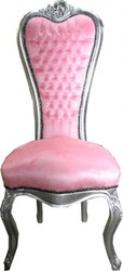 4250828302084 - Barock Thron Stuhl Queen Anne Rosa Silber - Hochlehnstuhl