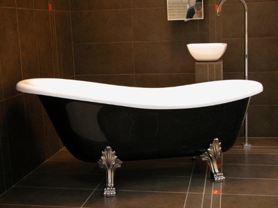 4250828302664 - Freistehende Luxus Badewanne Jugendstil Roma Schwarz WeiÃ Chrom 1470mm - Barock Antik Badezimmer