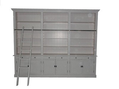 4250828309977 - BÃ¼cherregal im Landhausstil (B 300 x T 36 x H 240) mit Leiter (H 300 cm) weiss Antik-Look - shabby-chic Regalschrank BÃ¼cherschrank