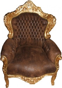 4250828310478 - Barock Sessel Braun Lederoptik Gold 4250828310478 - Barock Sessel Braun Lederoptik Gold