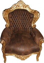 4250828310478 - Barock Sessel Braun Lederoptik Gold 4250828310478 - Barock Sessel Braun Lederoptik Gold