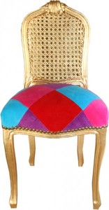 4250828310508 - Barock Damen Stuhl Karo Bunt   Gold - Limited Edition