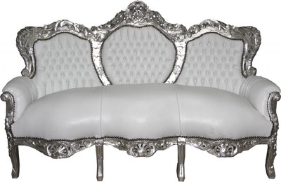 4250828312816 - Barock Sofa King Weià Silber Lederoptik - Möbel Wohnzimmer 4250828312816 - Barock Sofa King Weià Silber Lederoptik - Möbel Wohnzimmer