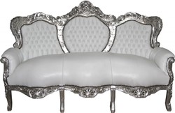 4250828312816 - Barock Sofa King Weià Silber Lederoptik - Möbel Wohnzimmer 4250828312816 - Barock Sofa King Weià Silber Lederoptik - Möbel Wohnzimmer