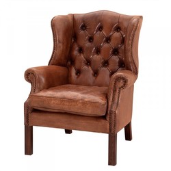 4250828318191 - Luxus Echtleder Ohrensessel Chesterfield Vintage Braun - Sessel mit echtem Leder 4250828318191 - Luxus Echtleder Ohrensessel Chesterfield Vintage Braun - Sessel mit echtem Leder