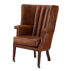 4250828318207 - Luxus Echtleder Ohrensessel Elegance Chesterfield Vintage Braun - Sessel mit echtem Leder