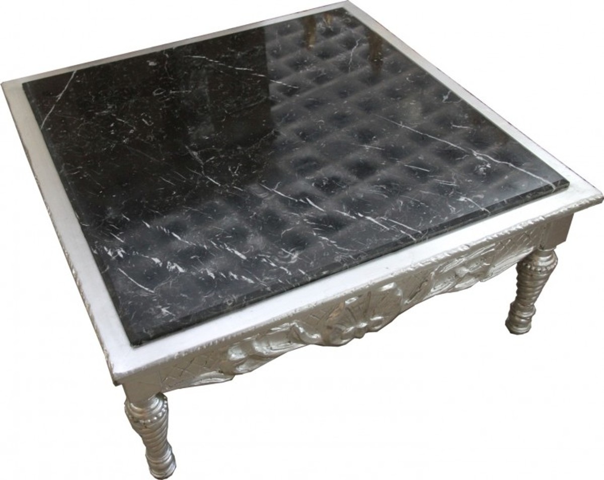 Casa Padrino baroque silver coffee table with black marble top 95 x 95 x 43.5 cm - unique Casa Padrino baroque silver coffee table with black marble top 95 x 95 x 43.5 cm - unique